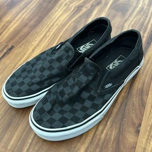 Vans Black on Black Checkered Slip Ons